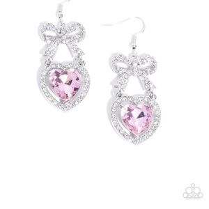 Paparazzi Pink and Silver Heart Bow Earrings
